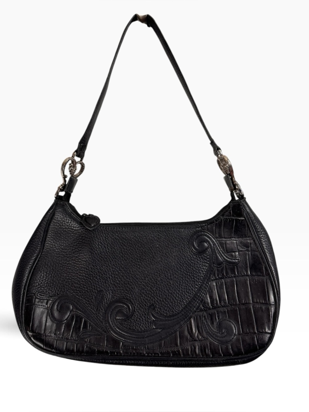 Vintage Y2K Brighton Black Crocodile Shoulder Bag Western Boho Silver Hardware